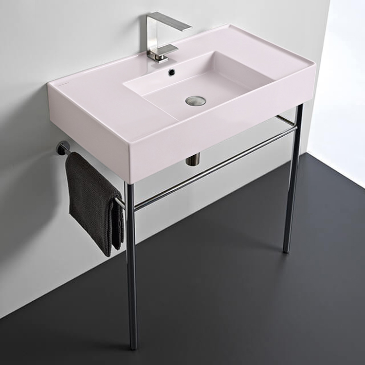 Scarabeo 5123-54-CON Pink Console Sink With Chrome Base, Modern, 32 Inch